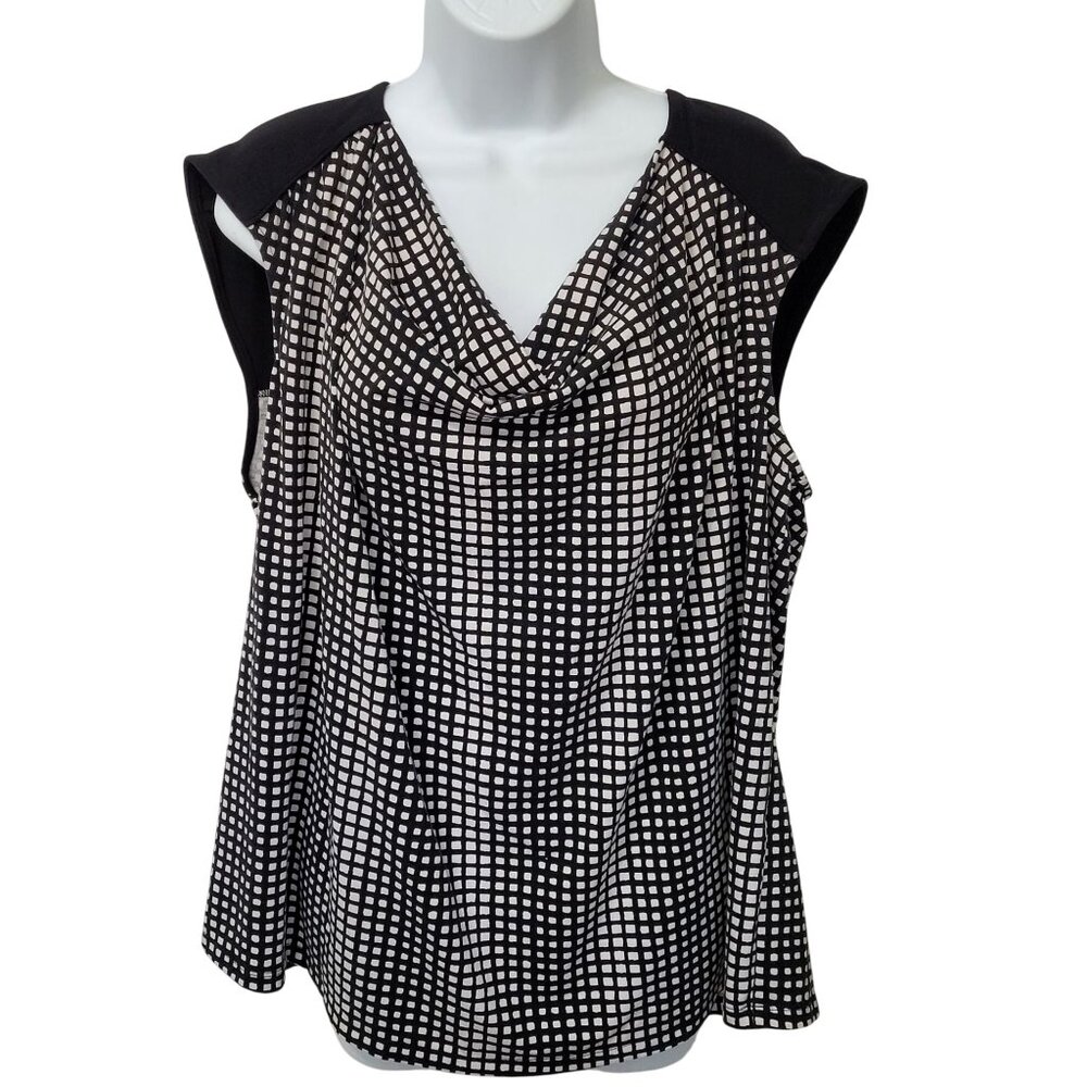 Lane Bryant 22/24 Black & White Grid‎ Pattern Sleeveless Top Cowl Neck